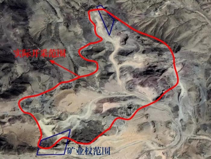 2021年5月的衛(wèi)星遙感影像顯示，白土崗子石料廠礦業(yè)權(quán)面積僅16.65畝，越界開采達(dá)207畝，超出12.4倍