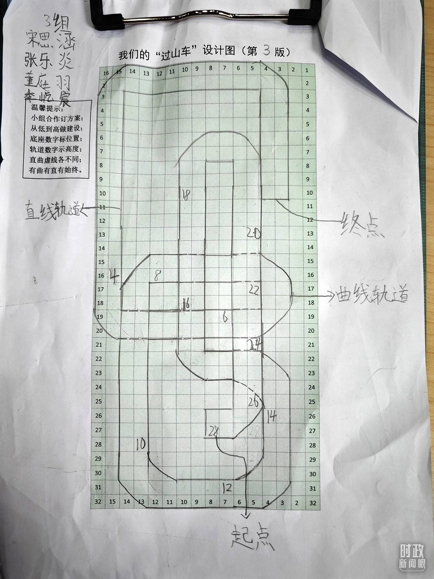 △學(xué)生們搭建過山車模型的設(shè)計(jì)圖。（總臺(tái)央視記者彭漢明拍攝）