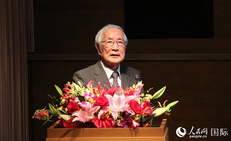 日中科學(xué)技術(shù)交流協(xié)會會長山脅道夫致辭。人民網(wǎng) 許可攝