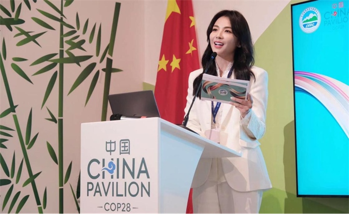 中國知名演員劉濤發(fā)表主旨演講。COP28中國角供圖