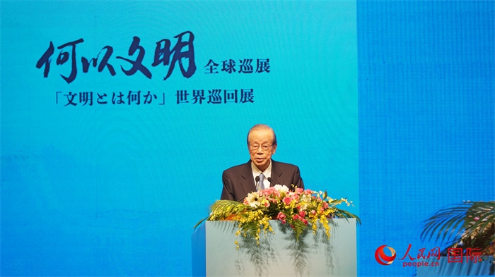 日本前首相福田康夫致辭。人民網(wǎng) 蔣曉辰攝