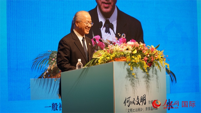 日本日中協(xié)會(huì)理事長瀨野清水致辭。人民網(wǎng) 蔣曉辰攝