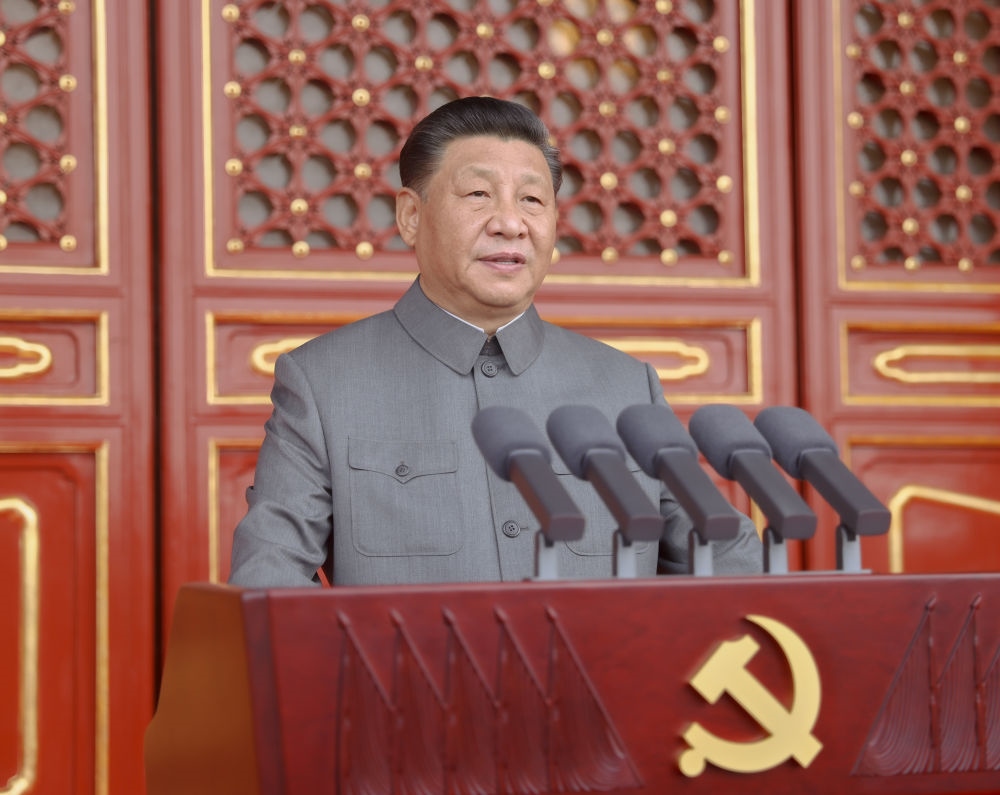 2021年7月1日，慶祝中國共產(chǎn)黨成立100周年大會在北京天安門廣場隆重舉行。習近平發(fā)表重要講話。新華社記者 鞠鵬 攝