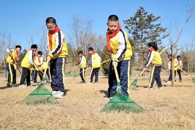 △2024年3月12日，北京城市綠心森林公園，參加植樹節(jié)主題活動(dòng)的學(xué)生們學(xué)習(xí)義務(wù)植樹知識(shí)，并進(jìn)行現(xiàn)場撫育管護(hù)。