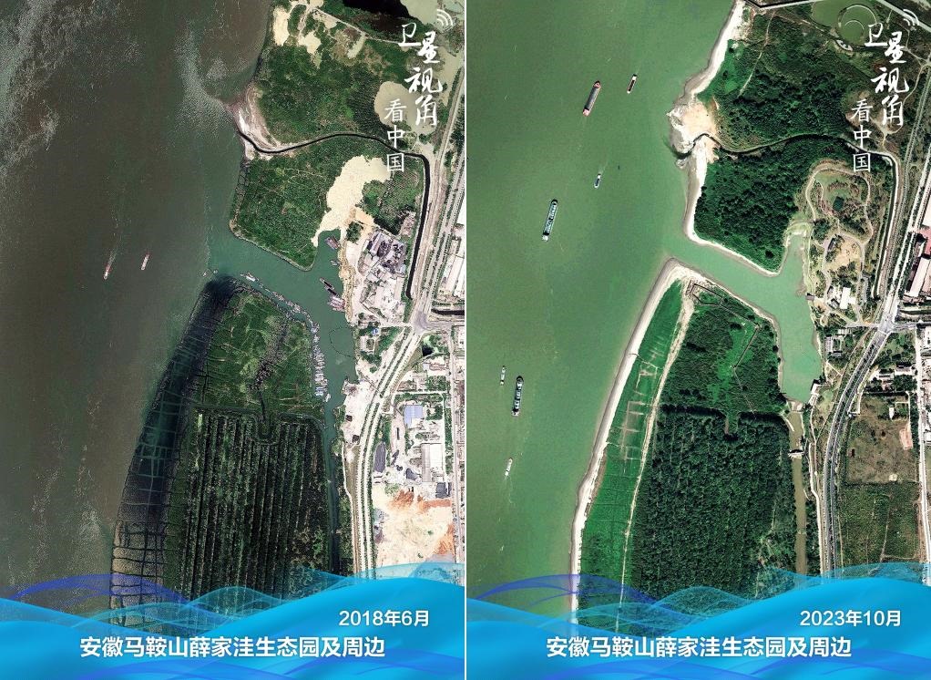 經(jīng)過整治后的安徽馬鞍山薛家洼生態(tài)園生機盎然。