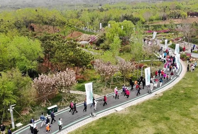 4月27日，登山愛(ài)好者在浮山森林公園參加登山健身活動(dòng)（無(wú)人機(jī)照片）。新華社記者 李紫恒攝