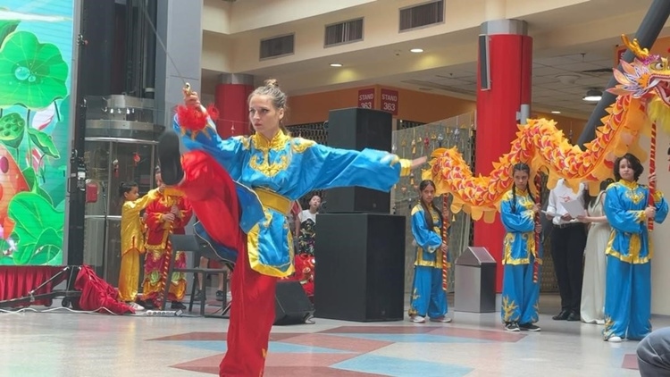 羅馬尼亞人舞龍舞獅隊進行精彩表演。中國駐羅馬尼亞大使館領(lǐng)僑處供圖