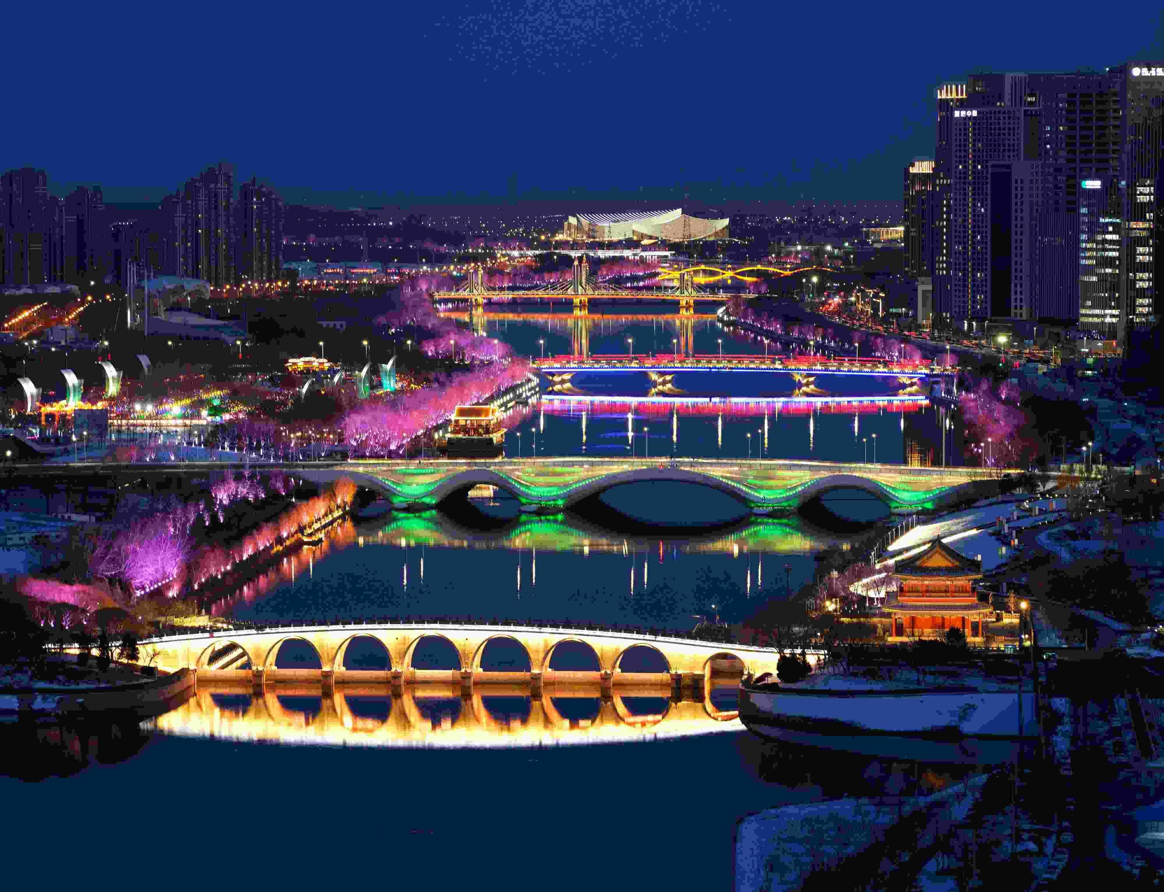 2024年2月22日，京杭大運(yùn)河北京通州段夜景。
