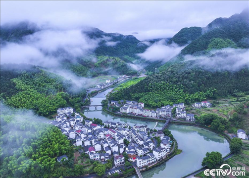 2024年6月19日，浙江省杭州市淳安縣楓樹嶺鎮(zhèn)下姜村，雨后云霧繚繞。
