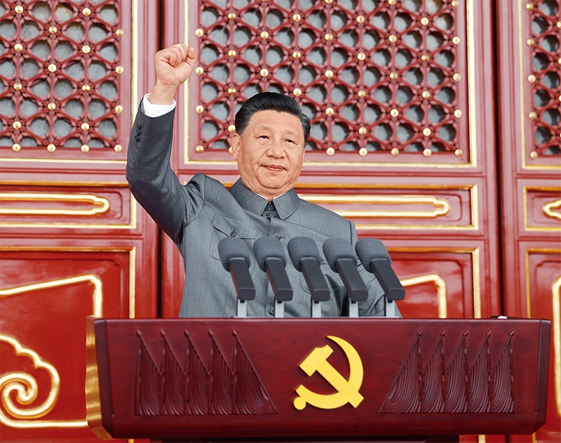 2021年7月1日，慶祝中國(guó)共產(chǎn)黨成立100周年大會(huì)在北京天安門廣場(chǎng)隆重舉行。中共中央總書記、國(guó)家主席、中央軍委主席習(xí)近平發(fā)表重要講話。 新華社記者 鞠鵬/攝