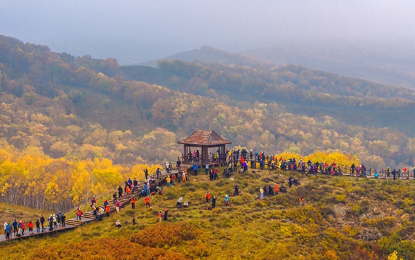 2024年9月27日，內(nèi)蒙古自治區(qū)赤峰市克什克騰旗烏蘭布統(tǒng)景區(qū)層林盡染，游人如織，風光如畫。來源：人民圖片網(wǎng)