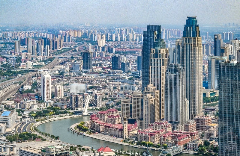 2023年6月16日，從直升機上拍攝的天津中心城區(qū)城市景觀。