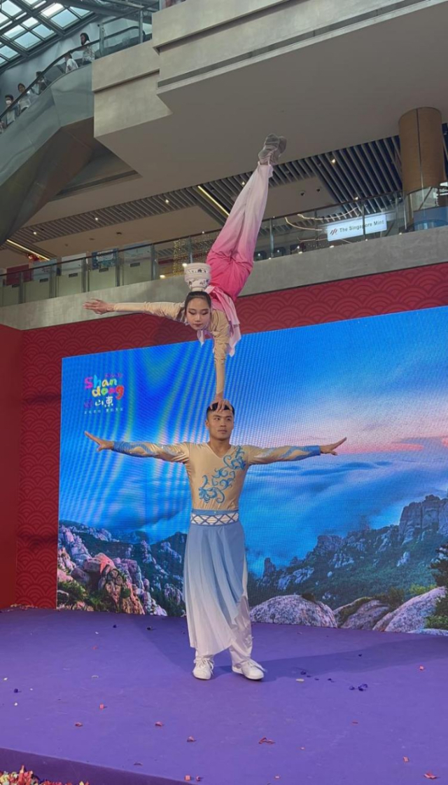 來自中國和新加坡的藝術(shù)團(tuán)體聯(lián)袂表演了歌舞、器樂、武術(shù)、雜技等多種形式的文藝節(jié)目?；顒又鬓k方供圖