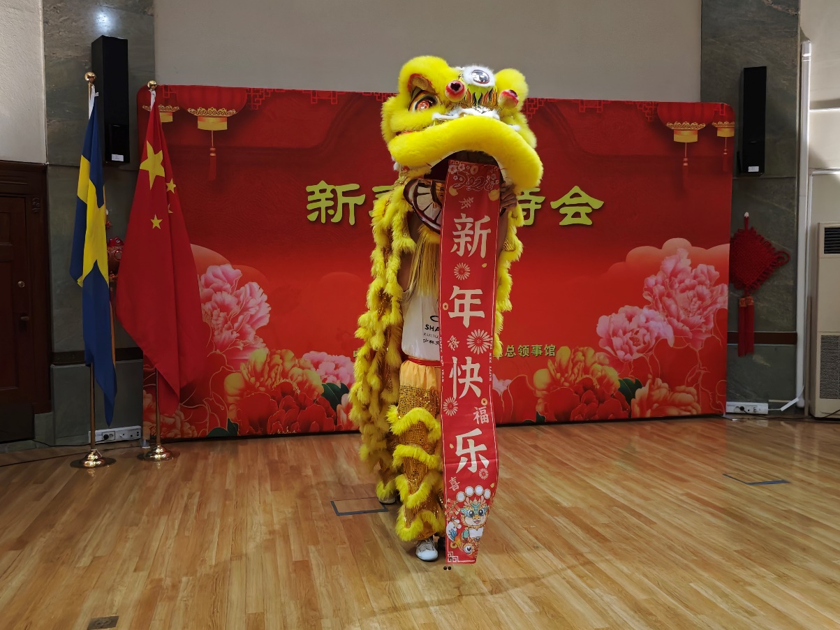 開(kāi)場(chǎng)舞獅表演。中國(guó)駐哥德堡總領(lǐng)館供圖